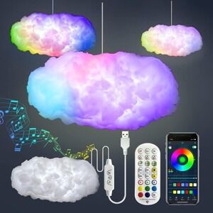 3D Cloud Light Hanging RGB LED Music Sync App Remote USB Color Changing NWOT